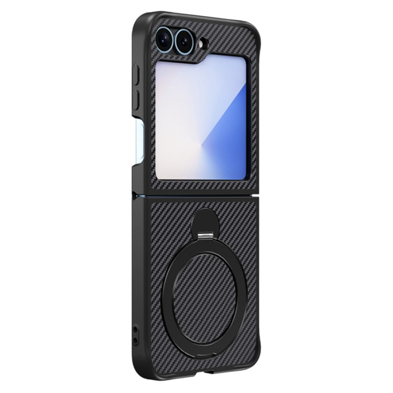 Capa para Samsung Galaxy Z Flip 7 FE / Z Flip 6 Suporte magnético com design em fibra de carbono