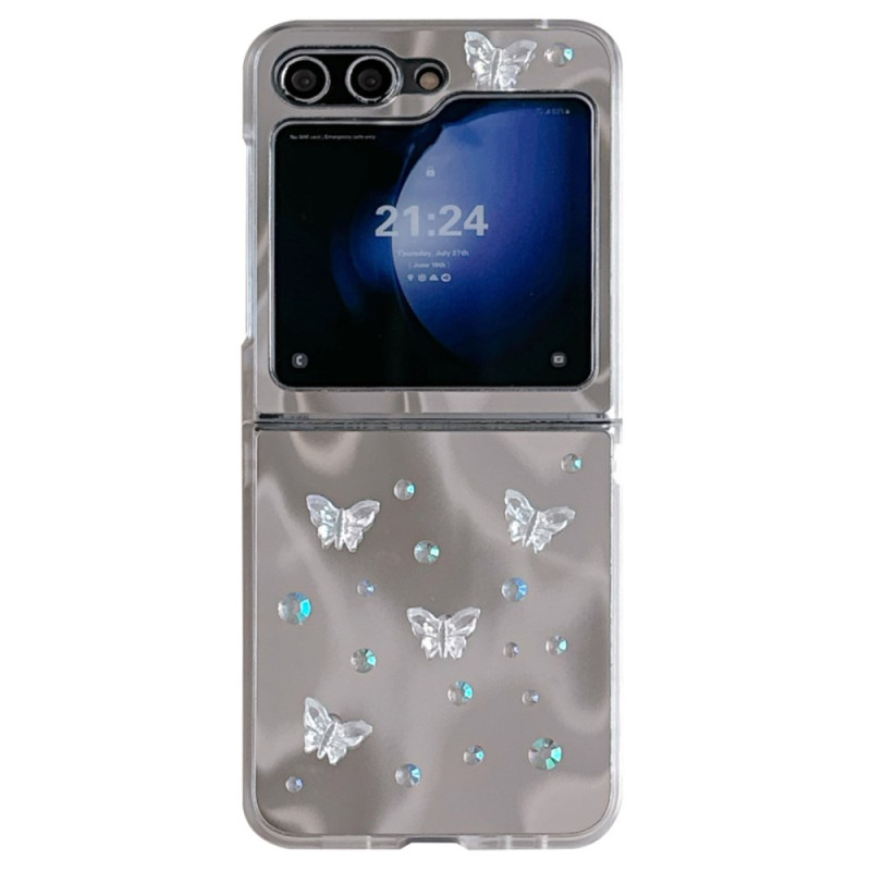 Capa espelhada para Samsung Galaxy Z Flip 7 FE / Z Flip 6 com bracelete de pérolas