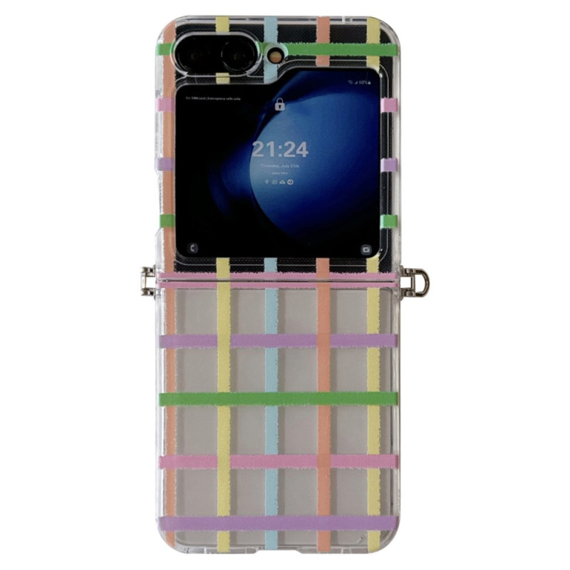 Capa Samsung Galaxy Z Flip 7 FE / Z Flip 6 Padrão de grelha e alça de pérola