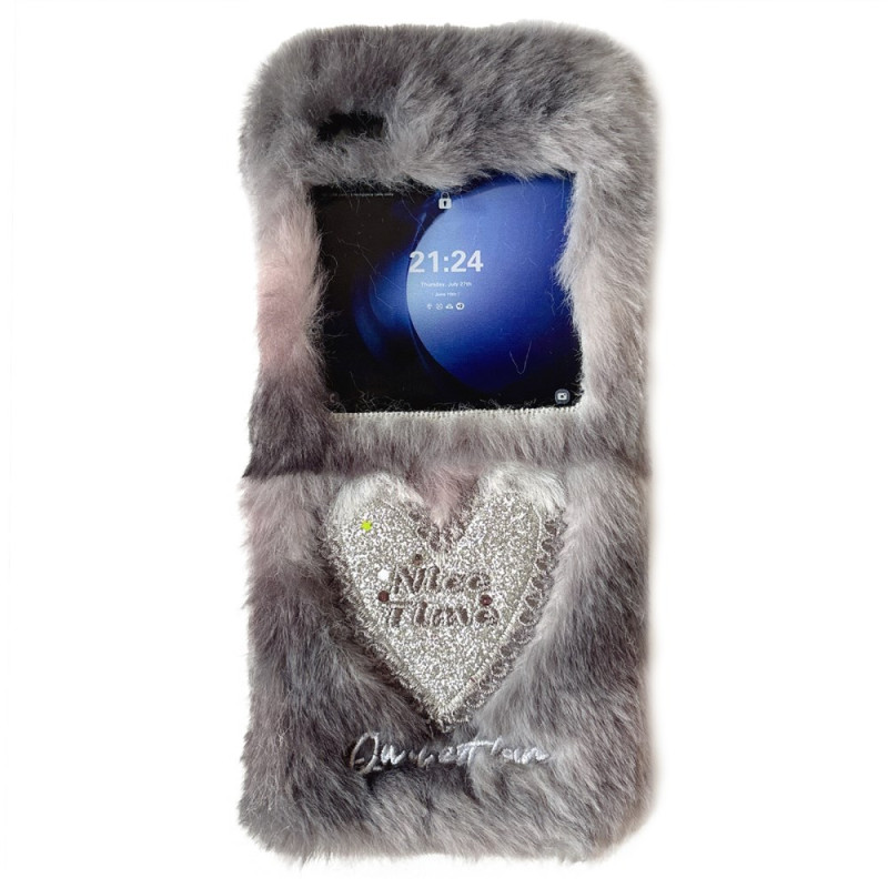 Capa coração de pelúcia para Samsung Galaxy Z Flip 7 FE / Z Flip 6