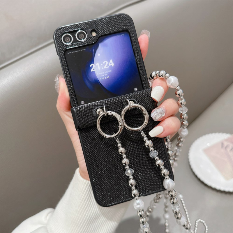 Capa Samsung Galaxy Z Flip 7 FE / Z Flip 6 Acabamento em pérola e bracelete