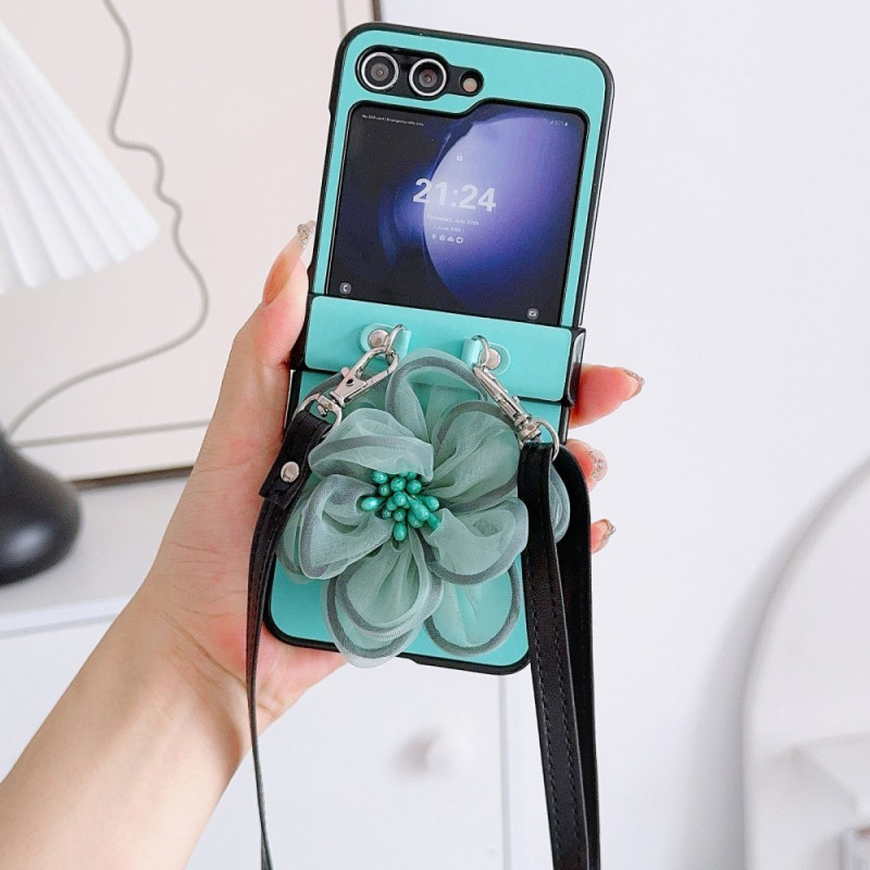 Samsung Galaxy Z Flip 7 FE / Z Flip 6 Capa em organza com flores