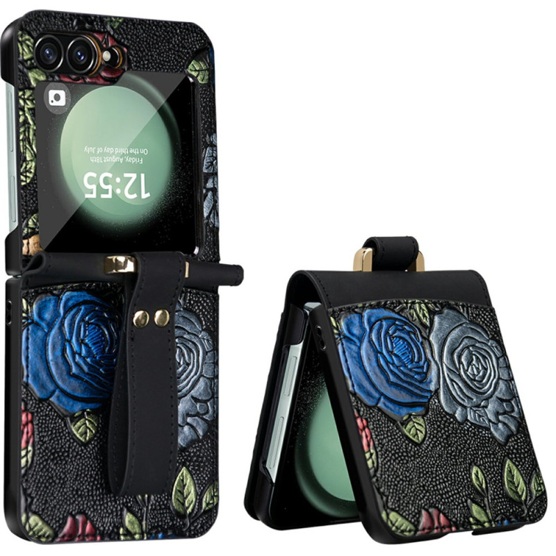 Capa para Samsung Galaxy Z Flip 7 FE / Z Flip 6 Alça de ombro Design floral