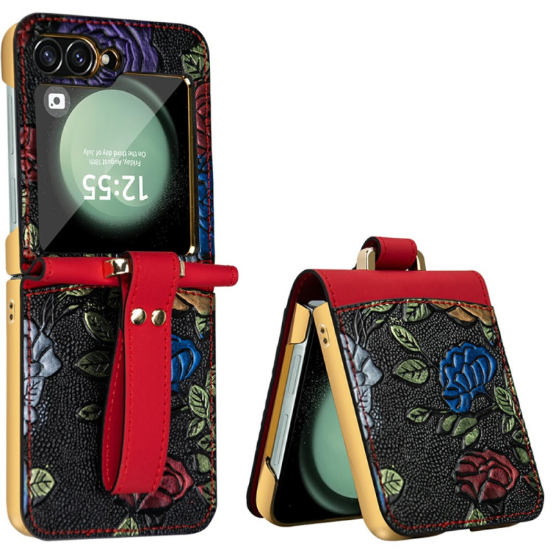 Capa para Samsung Galaxy Z Flip 7 FE / Z Flip 6 Alça de ombro Design floral