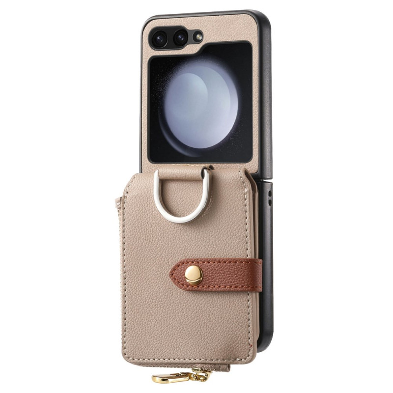 Capa para Samsung Galaxy Z Flip 7 FE / Z Flip 6 com bolso com fecho e anel de suporte