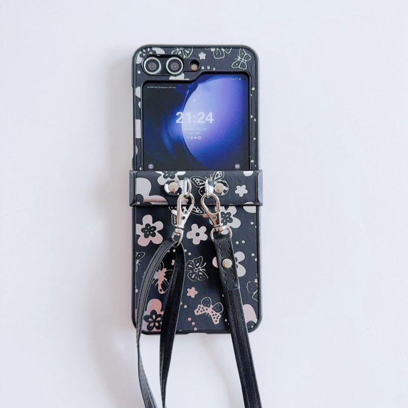 Capa Samsung Galaxy Z Flip 7 FE / Z Flip 6 Floral com alça para o ombro