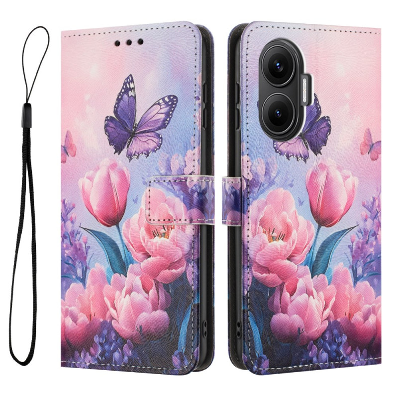 Capa Poco F7 Fleura Rosas e Borboletas