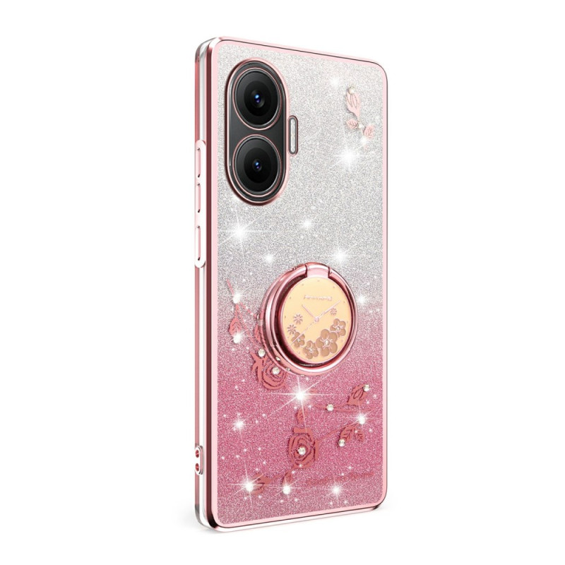 Capa
 Poco F7 Anel de suporte Flores e strass