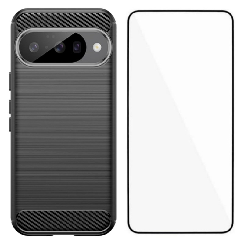 Capa de fibra de carbono escovada para Google Pixel 10 com protetor de ecrã