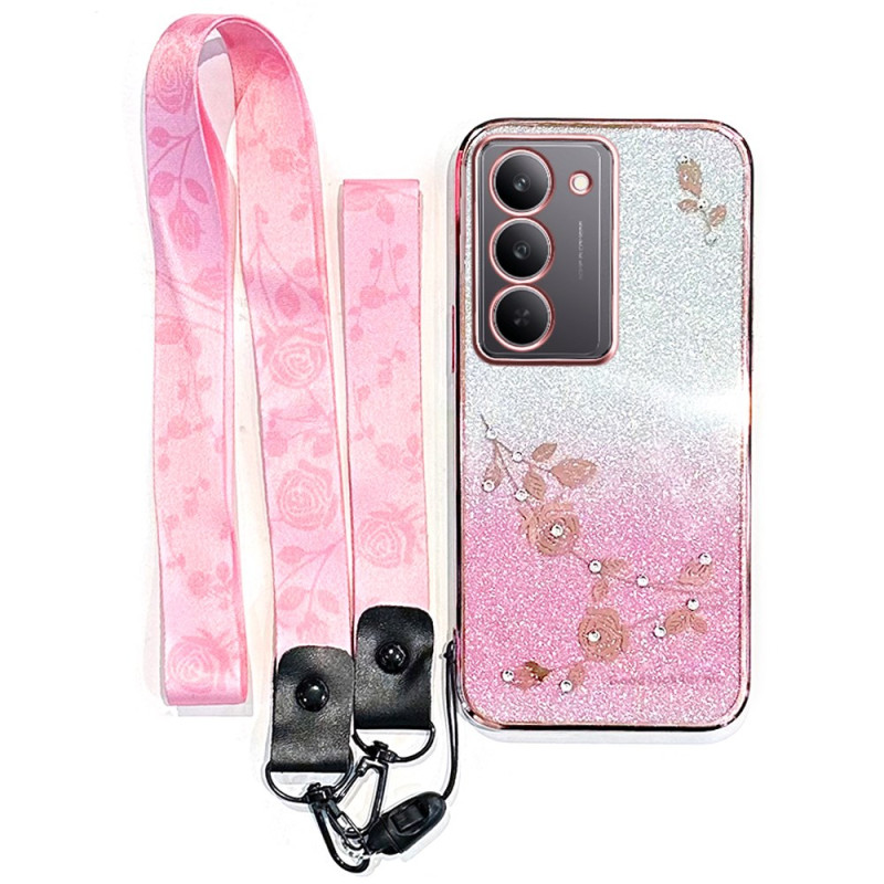 Capa Realme 14X 5G Flores e strass com fita KADEM