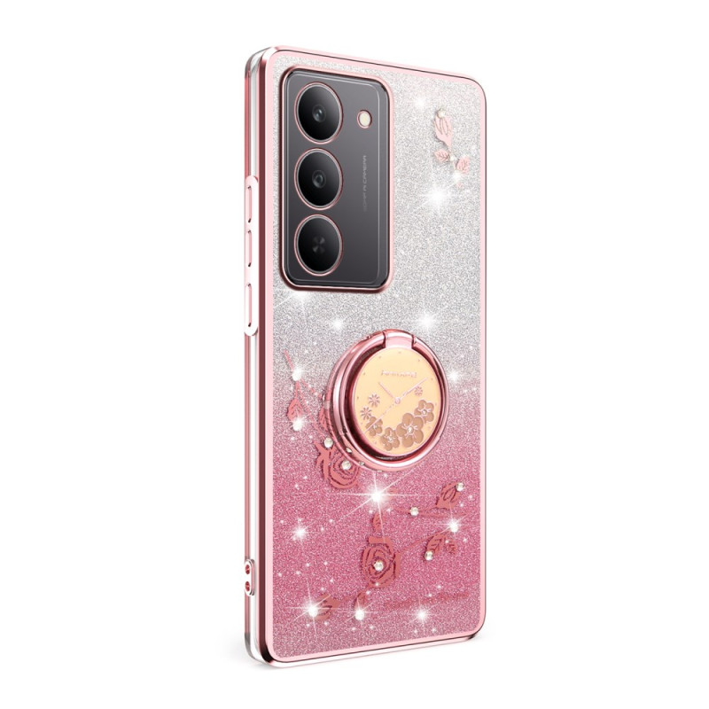 Capa Realme 14X 5G Anel-Suporte Flores e Strass KADEM