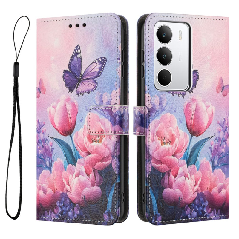 Capa Realme C71 Flores cor-de-rosa e borboleta