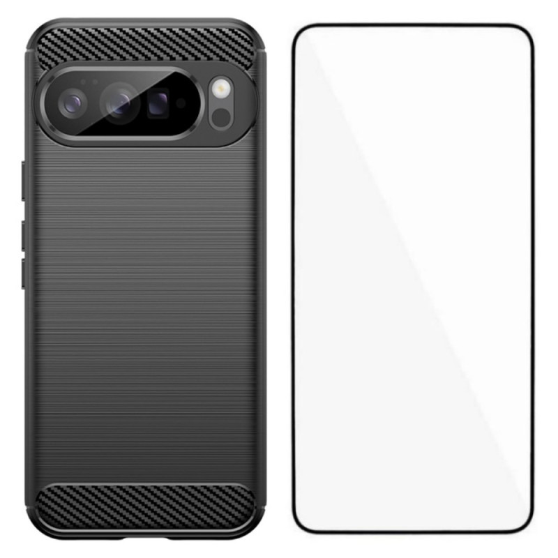 Capa de fibra de carbono escovada para Google Pixel 10 Pro XL com protetor de ecrã