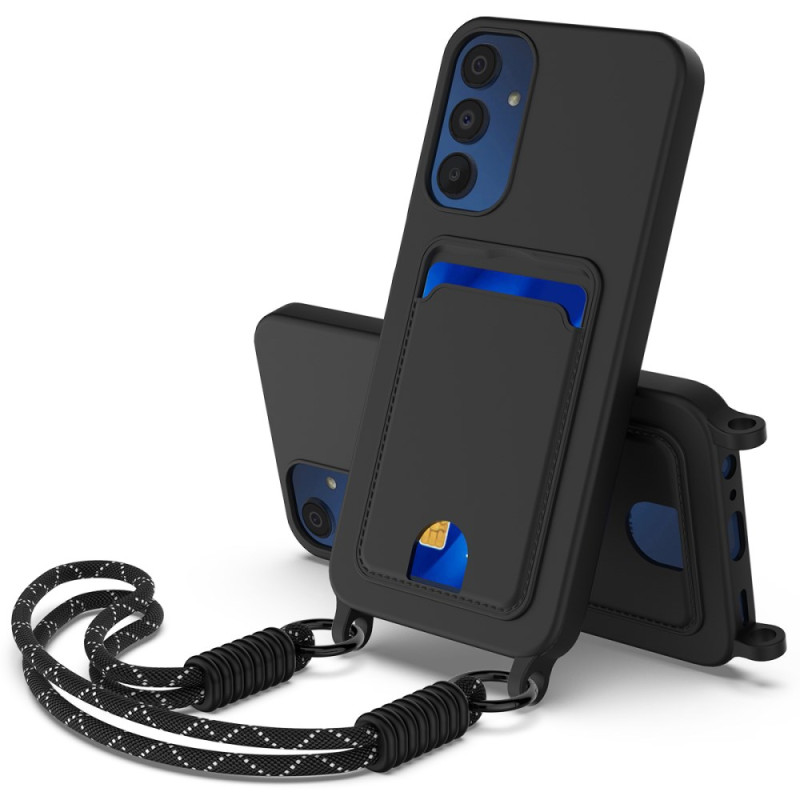 Capa de silicone líquida com cordão para Samsung Galaxy A05s e suporte para cartões