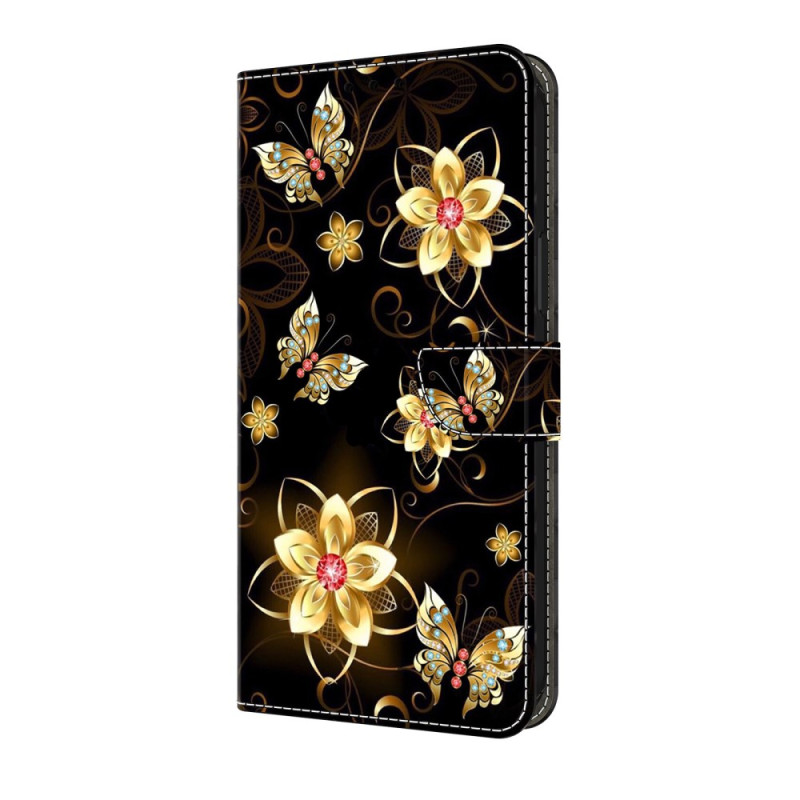 Capa para Samsung Galaxy S25 FE Flores e borboletas douradas