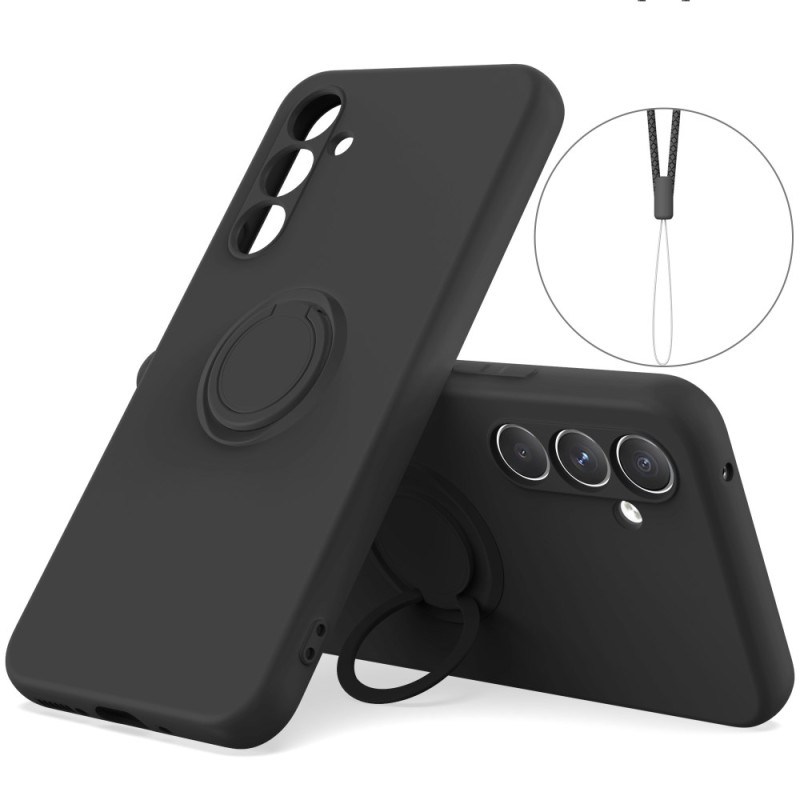 Capa de silicone para Samsung Galaxy S25 FE com anel de suporte e correia