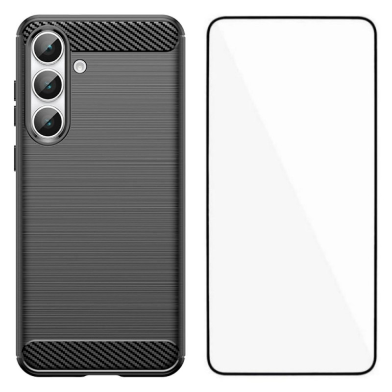 Capa de fibra de carbono escovada para Samsung Galaxy S25 FE com protetor de ecrã