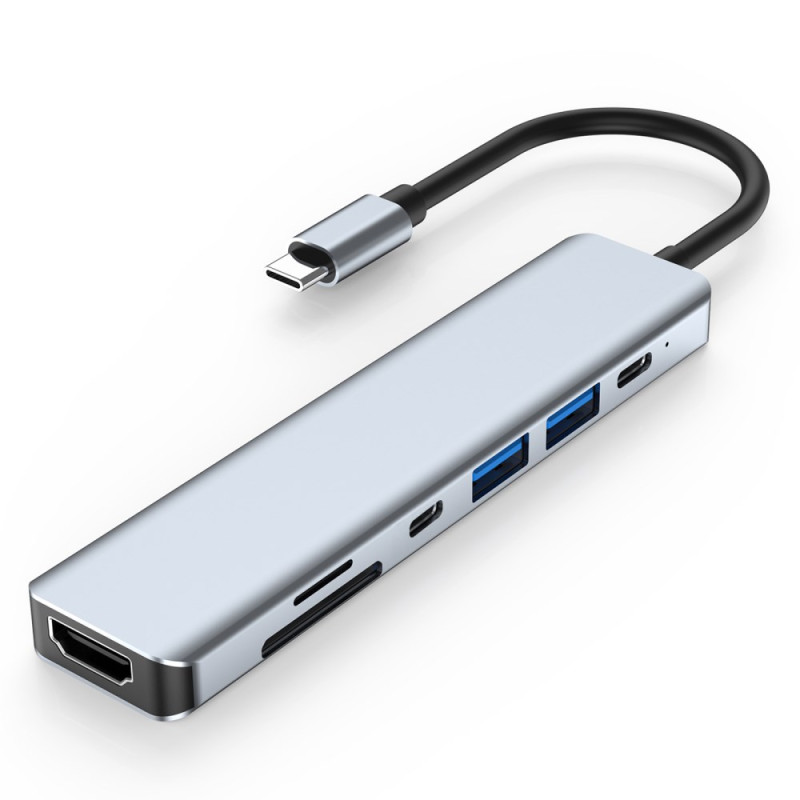 Estação de ancoragem USB-C 7 em 1: hub multiportas portátil