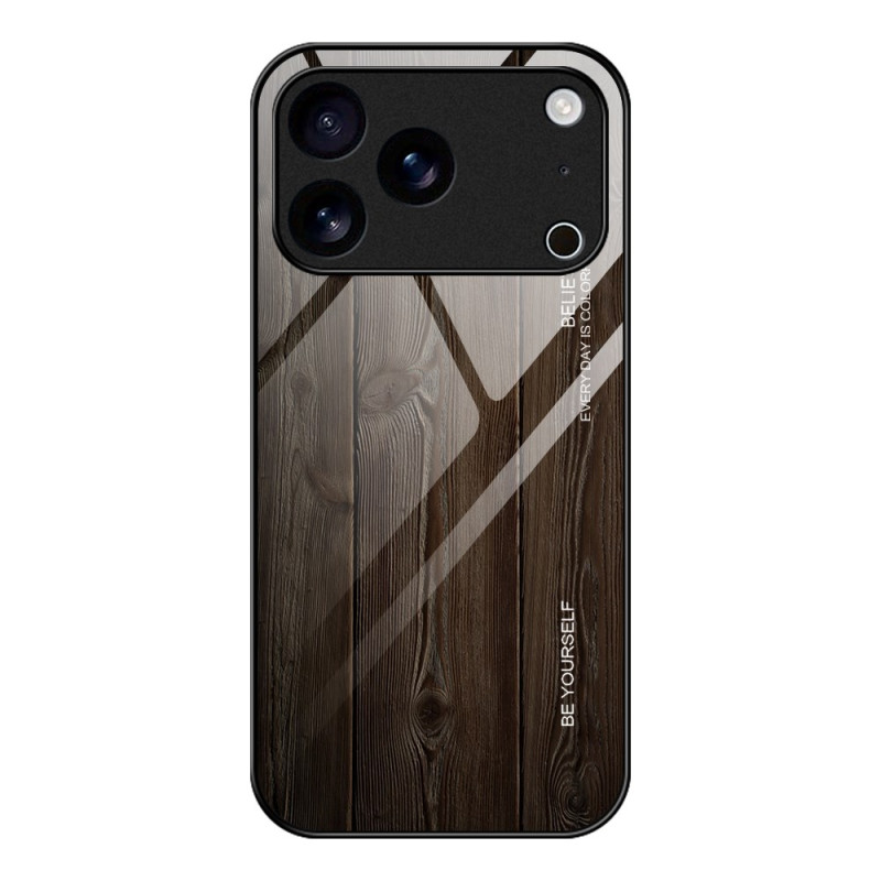Capa de vidro temperado com textura de madeira para iPhone 17 Pro