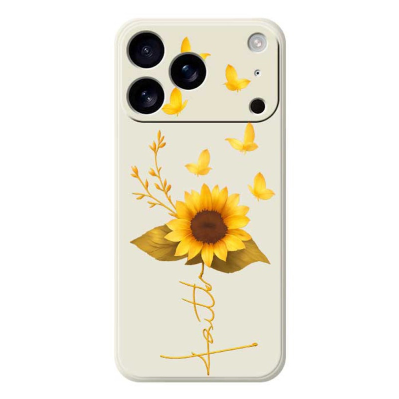 Capa de silicone líquido para iPhone 17 Pro Girassol e Borboletas