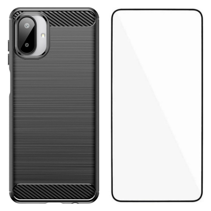 Capa de fibra de carbono escovada para Samsung Galaxy A07 com protetor de ecrã