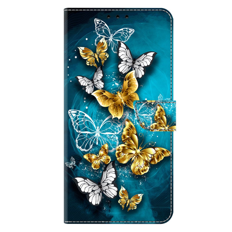 Capa para Samsung Galaxy A17 5G Borboletas douradas sobre fundo verde