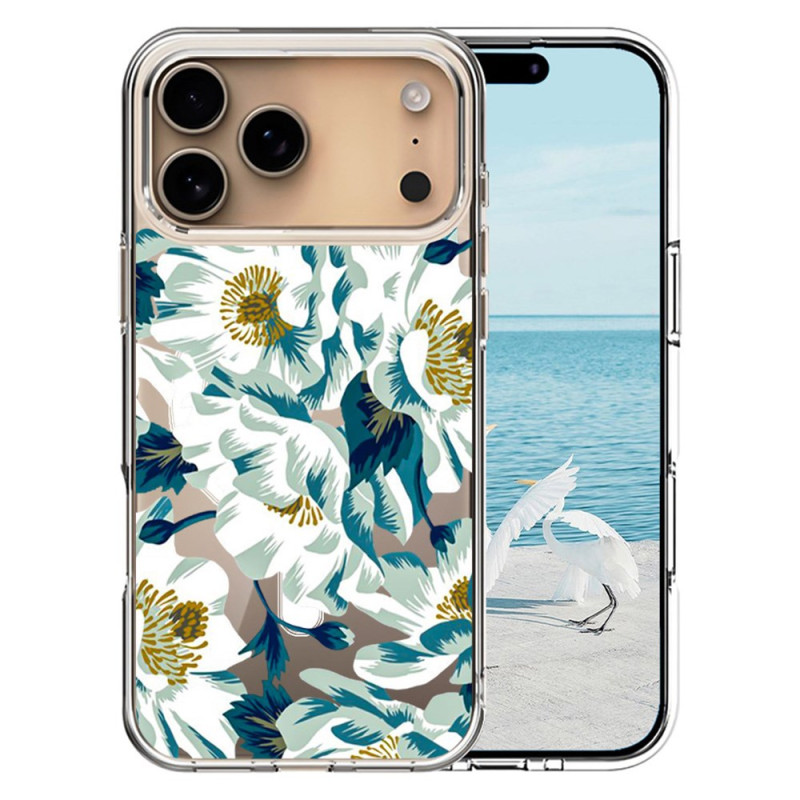 Capa compatível com iPhone 17 Pro Max MagSafe Flores brancas