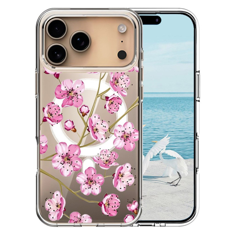 Capa compatível com iPhone 17 Pro Max MagSafe Flores cor-de-rosa