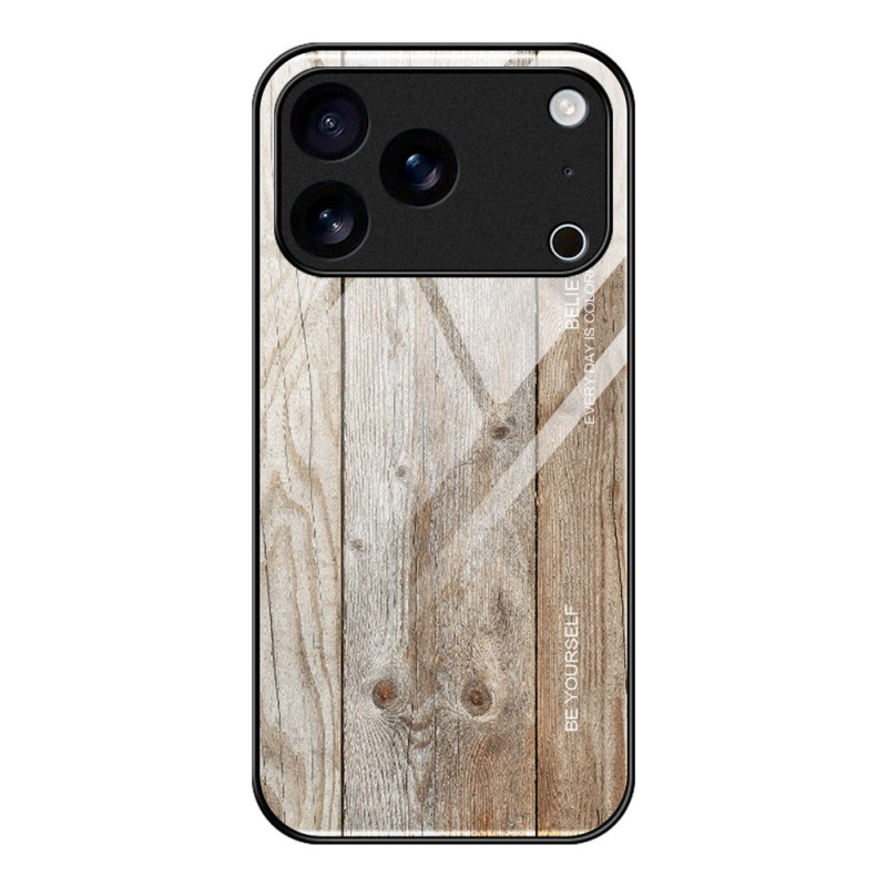 Capa de vidro temperado com efeito madeira para iPhone 17 Pro Max