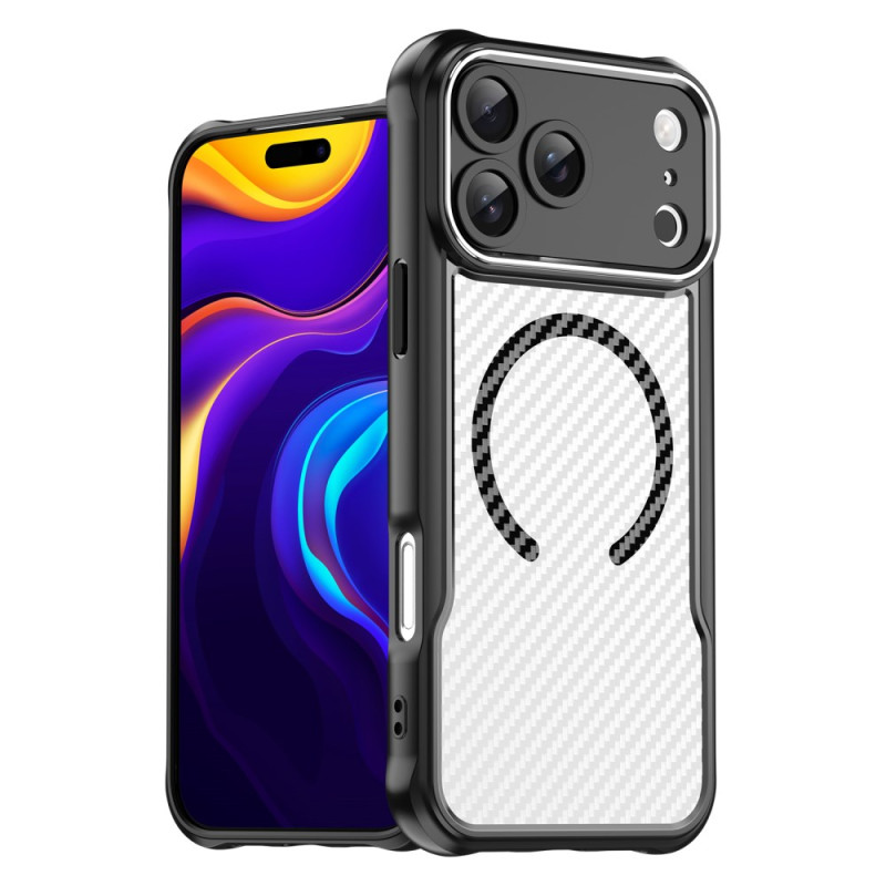 Capa compatível com iPhone 17 Pro Max MagSafe Fibra de carbono translúcida