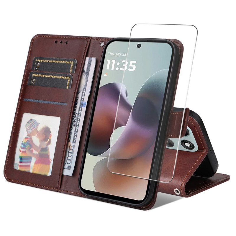 Capa de couro simulada para Moto G86 5G / G 86 Power 5G com protetor de ecrã