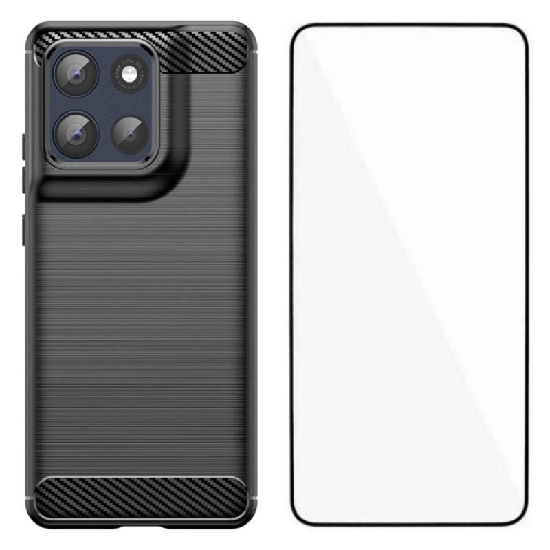 Capa de fibra de carbono escovada para Moto G86 5G com protetor de ecrã