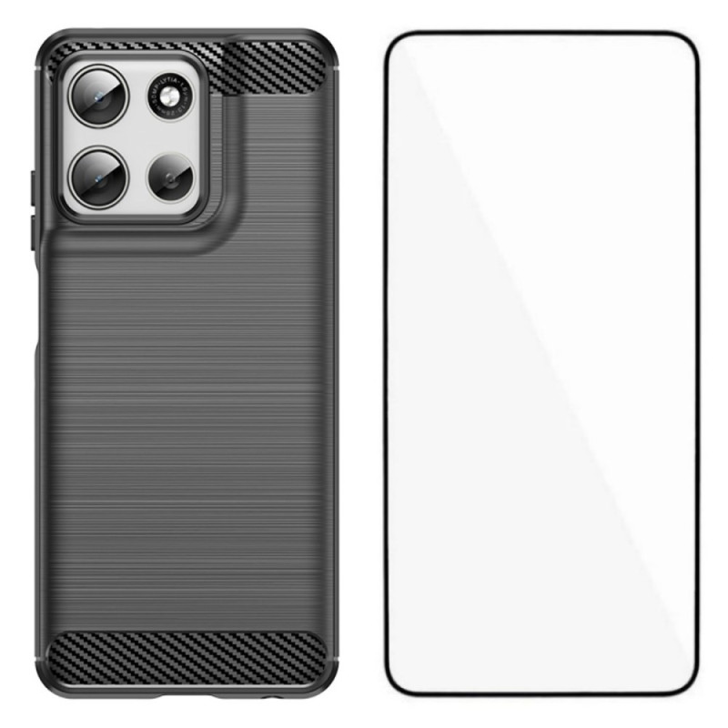Capa de fibra de carbono escovada para Moto G56 5G com protetor de ecrã