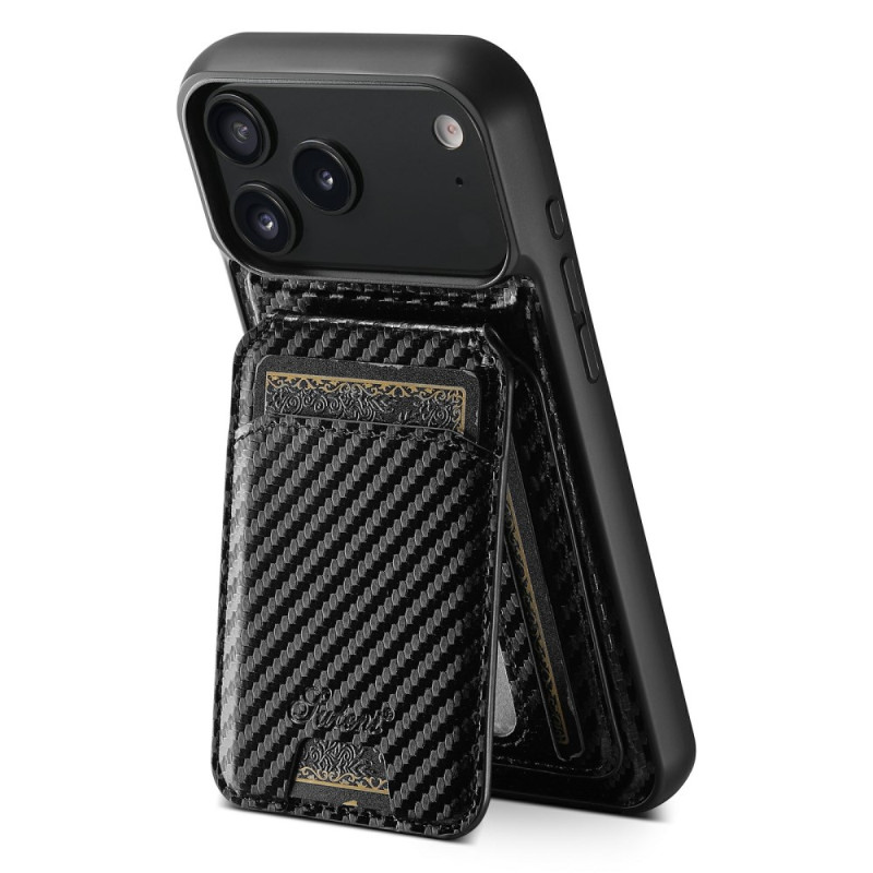 Capa para iPhone 17 Pro Suporte amovível para cartão em fibra de carbono