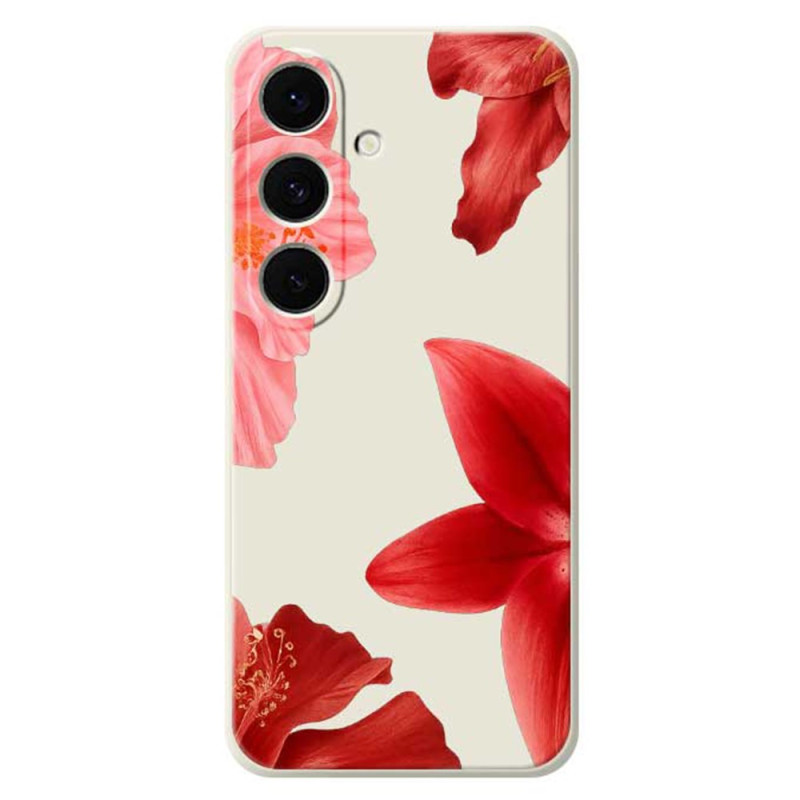 Capa de silicone vermelha floral para Samsung Galaxy S25 FE
