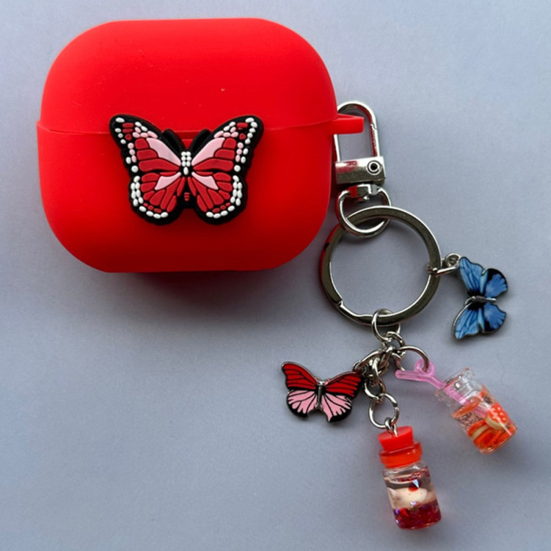 Samsung Galaxy Buds3 Pro / Buds3 Red Butterfly Case com pingente