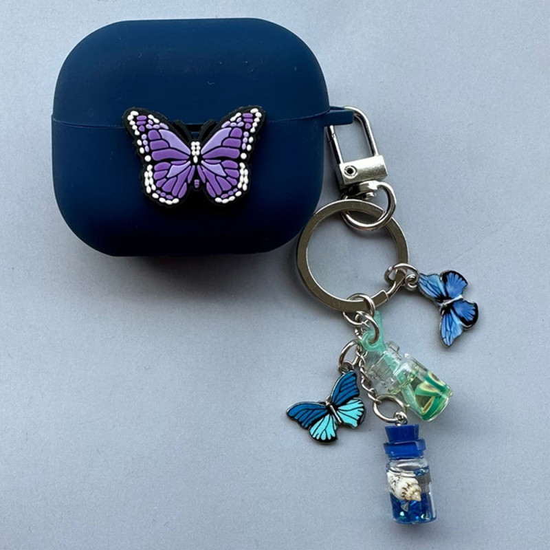 Sammsung Galaxy Buds3 Pro / Buds3 Purple Butterfly Case with Pendant (Capa borboleta roxa com pingente)