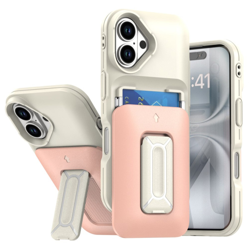 Capa para iPhone 16 com suporte e porta-cartões ocultos