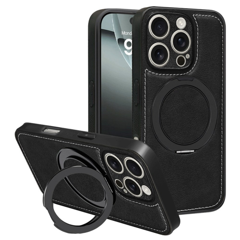 Capa para iPhone 16 Pro Max MagSafe Efeito de couro texturado com anel de suporte