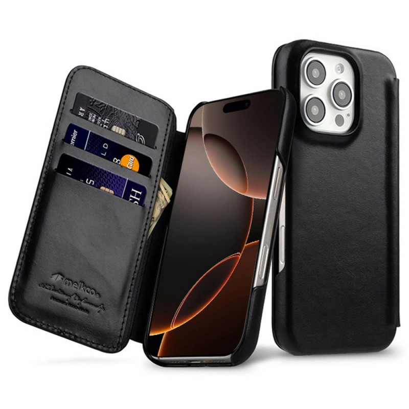 Capa flip para iPhone 16 Pro Max MagSafe em pele genuína