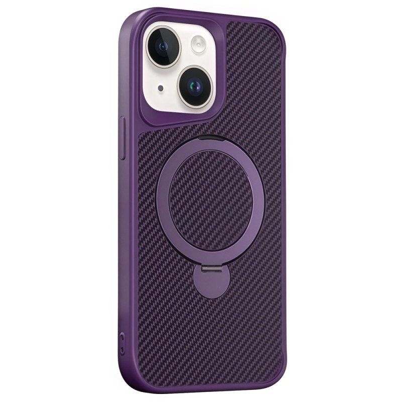 Capa para iPhone 15 Suporte rotativo MagSafe Textura em fibra de carbono