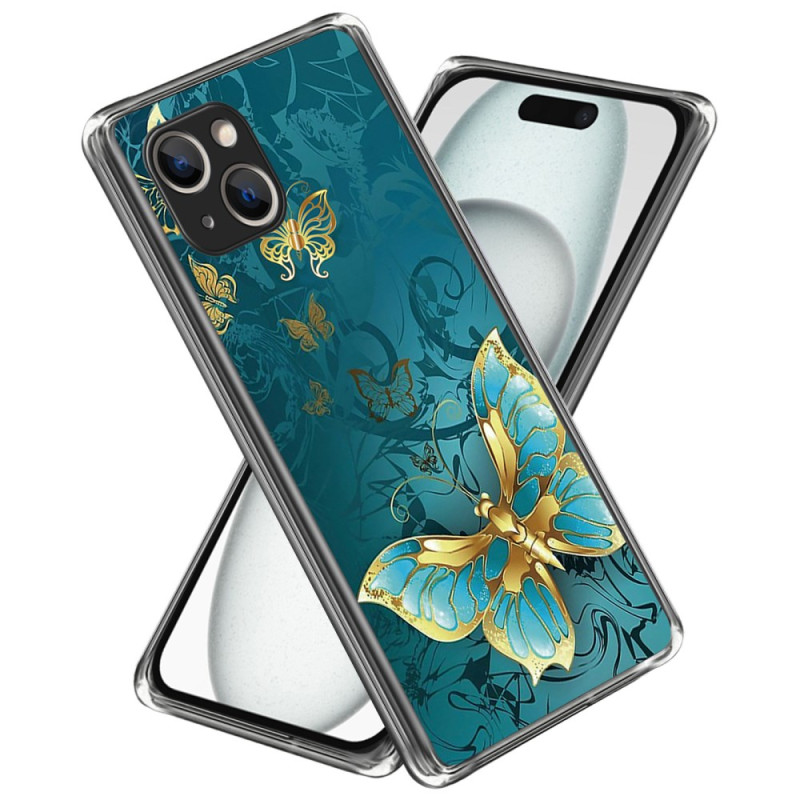 Capa borboleta dourada para iPhone 15