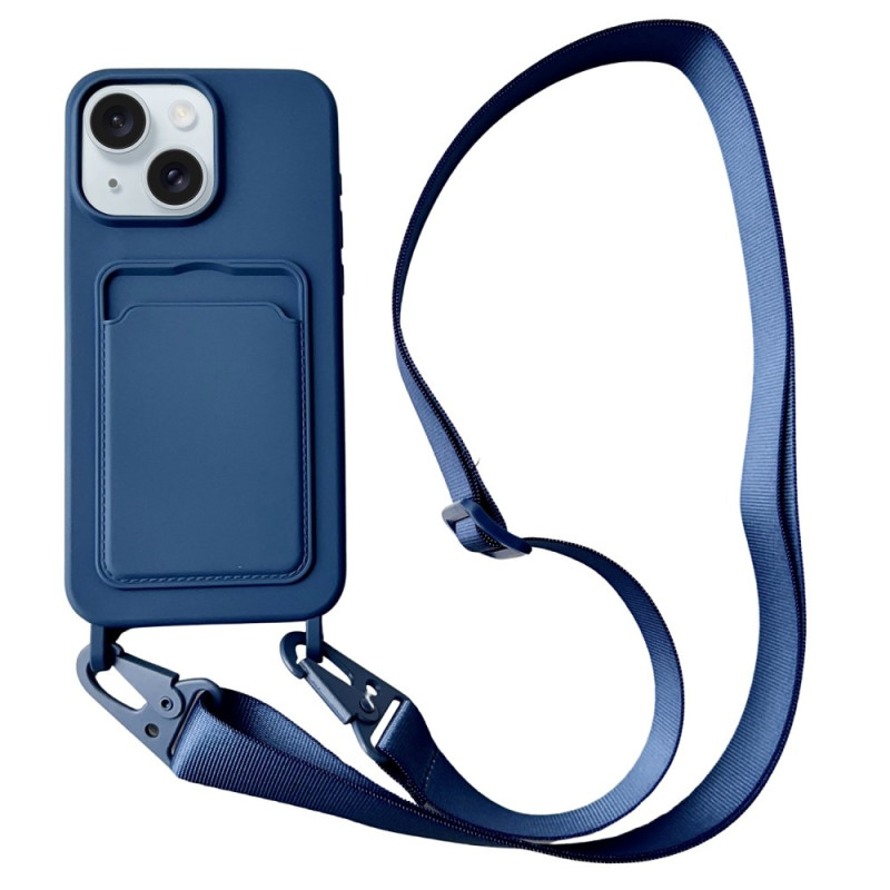 Capa com cordão para iPhone 15 Capa para cartão em silicone líquido