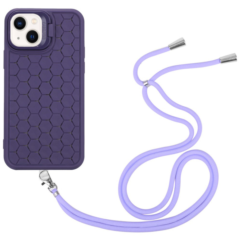 Capa MagSafe com cordão para iPhone 15 Plus com suporte de design em favo de mel