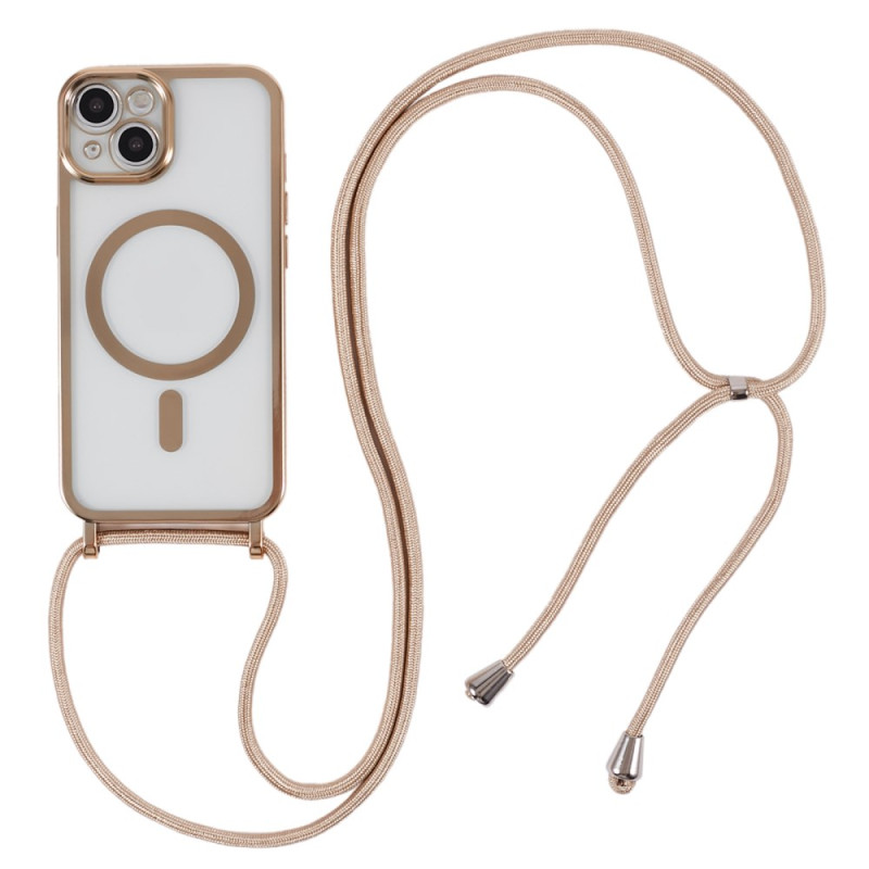 Capa com cordão para iPhone 15 Plus Bordos com efeito metálico