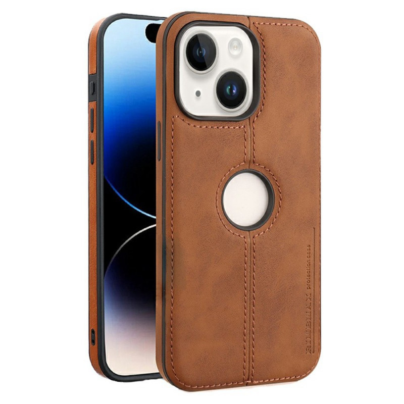 Capa de couro para iPhone 15 Plus com recorte do logótipo