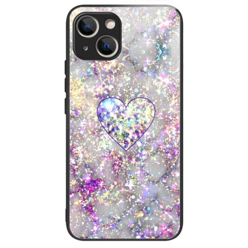 Phone 15 Plus Capa Coração em vidro temperado brilhante