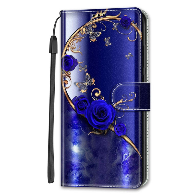 Capa azul cor-de-rosa para iPhone 14 com borboletas douradas