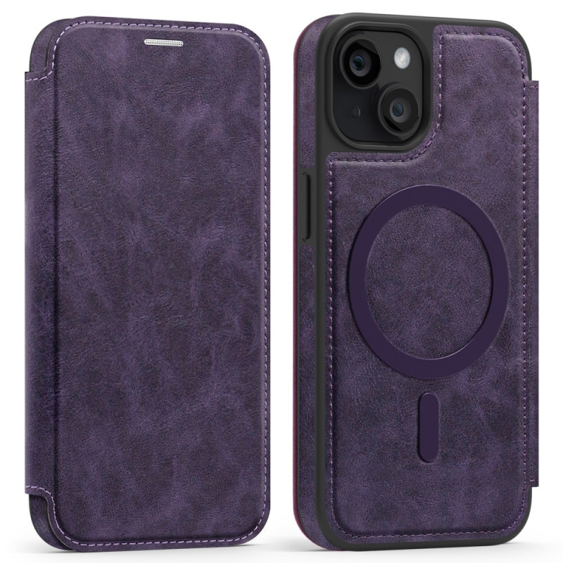 Capa Flp para iPhone 14 MagSafe com efeito camurça e porta-cartões RFID