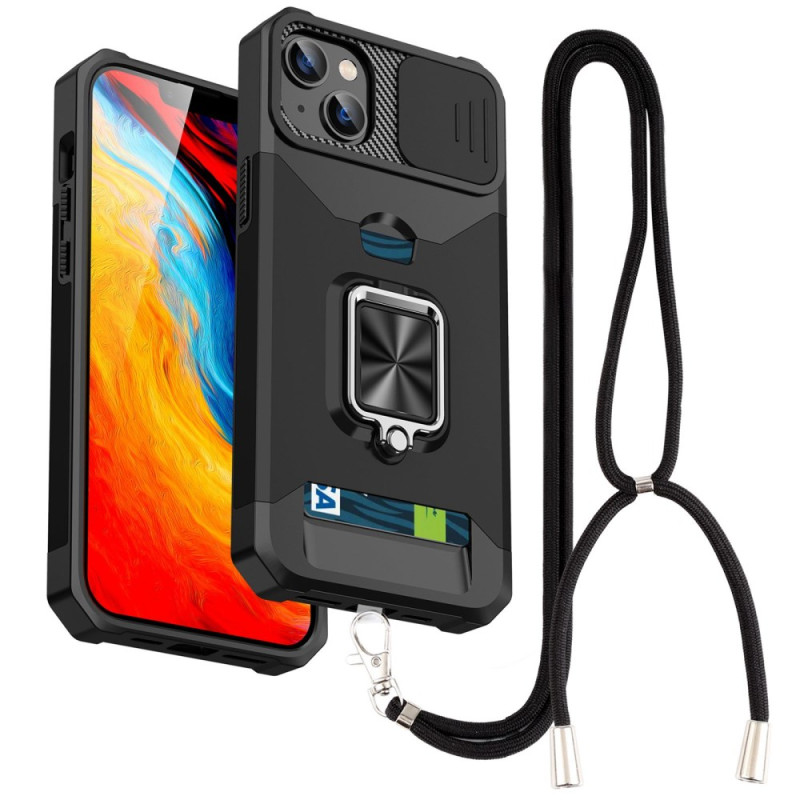 Capa com cordão para iPhone 13 ultra-resistente com suporte e proteção para a protecção para lente
